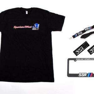 SSR 50th Anniversary T-Shirt, SSR Wheels License Plate Frame, Sticker, Lanyard Combo (Large)